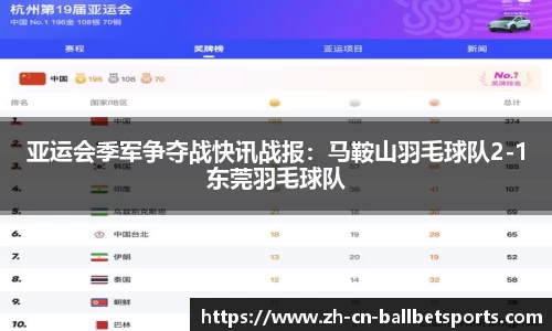 亚运会季军争夺战快讯战报：马鞍山羽毛球队2-1东莞羽毛球队